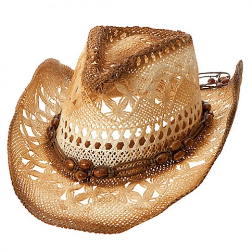 Straw Cowboy Hats: Paper Straw w/ Tea Stained - Natural - HT-8173NT
